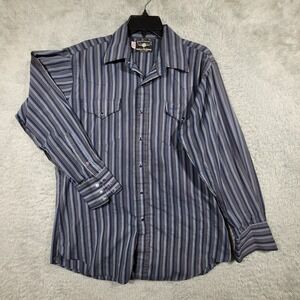 Flying R Ranchwear Shirt Mens Large Blue Striped Western Pearl Snap *